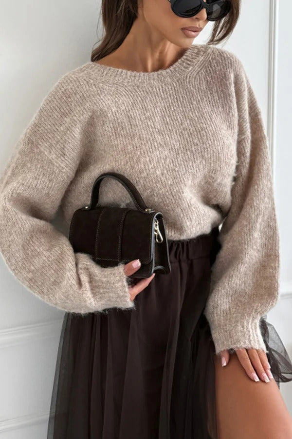 Gisella Knit Back Slit Leopard Print Bow Design Long Sleeve Relaxed Sweater