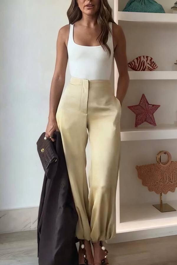 City Phantom Satin High Rise Pocket Aladdin Bloomers Pants