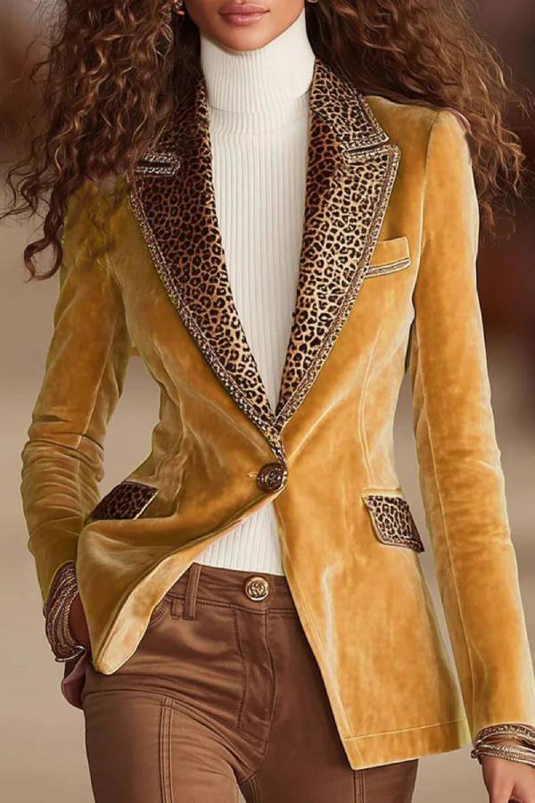 Velvet and leopard print embellished blazer