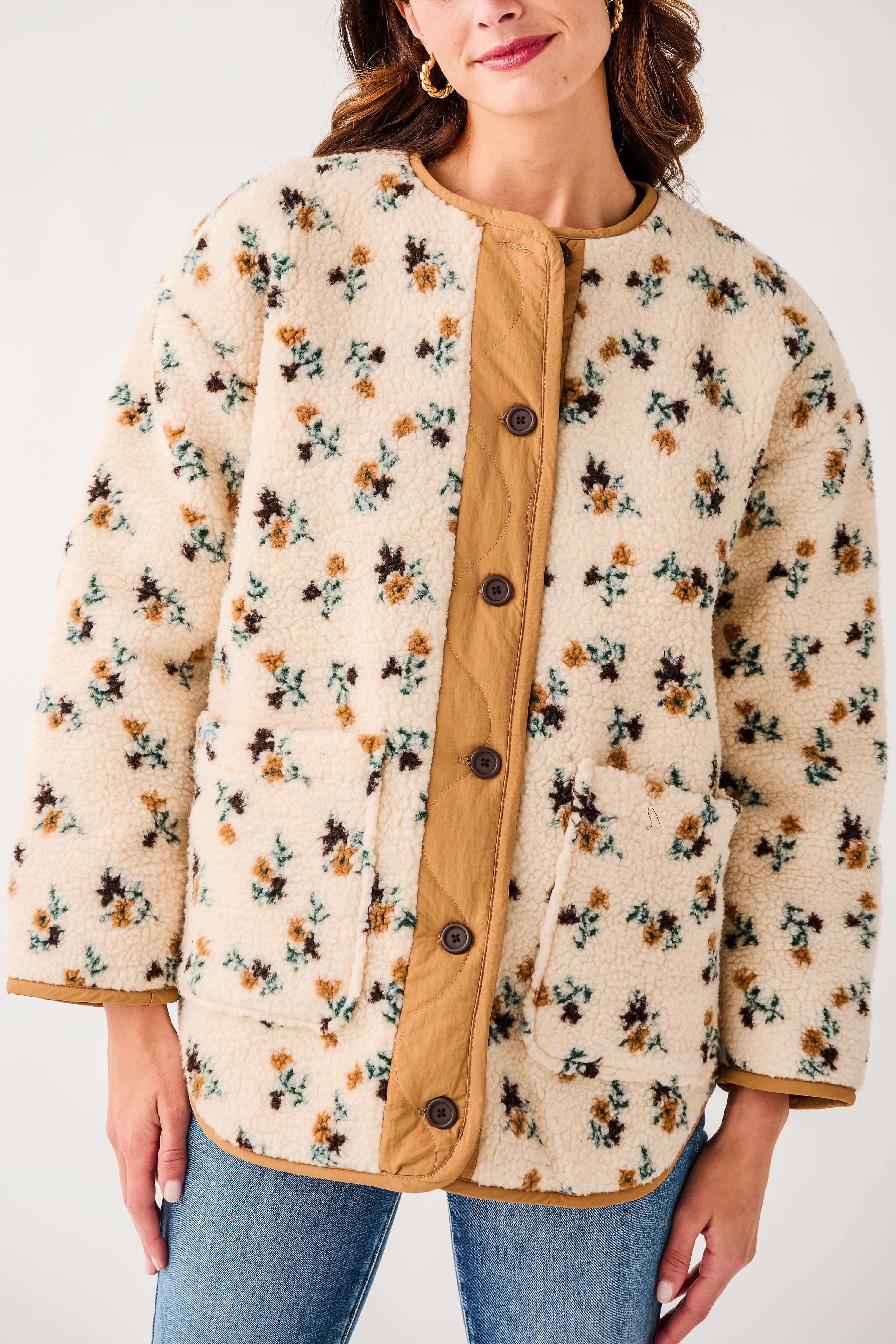 RD Style Sophia Sherpa Button Front Jacket