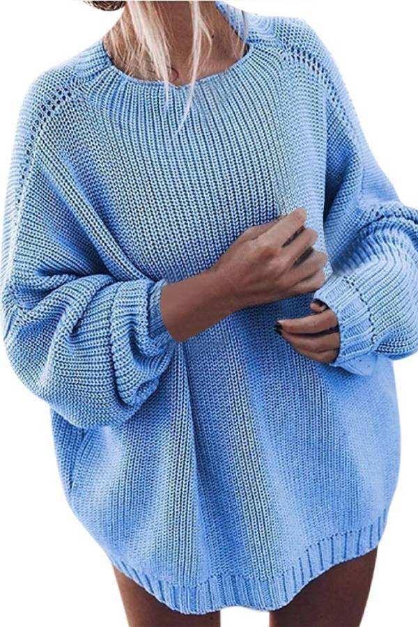 Loose lantern sleeve mid-length sweater