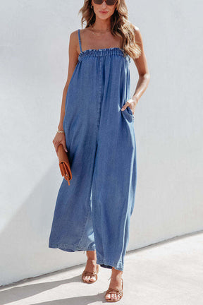 True To You Denim Pocketed Wide Leg Jumpsuit