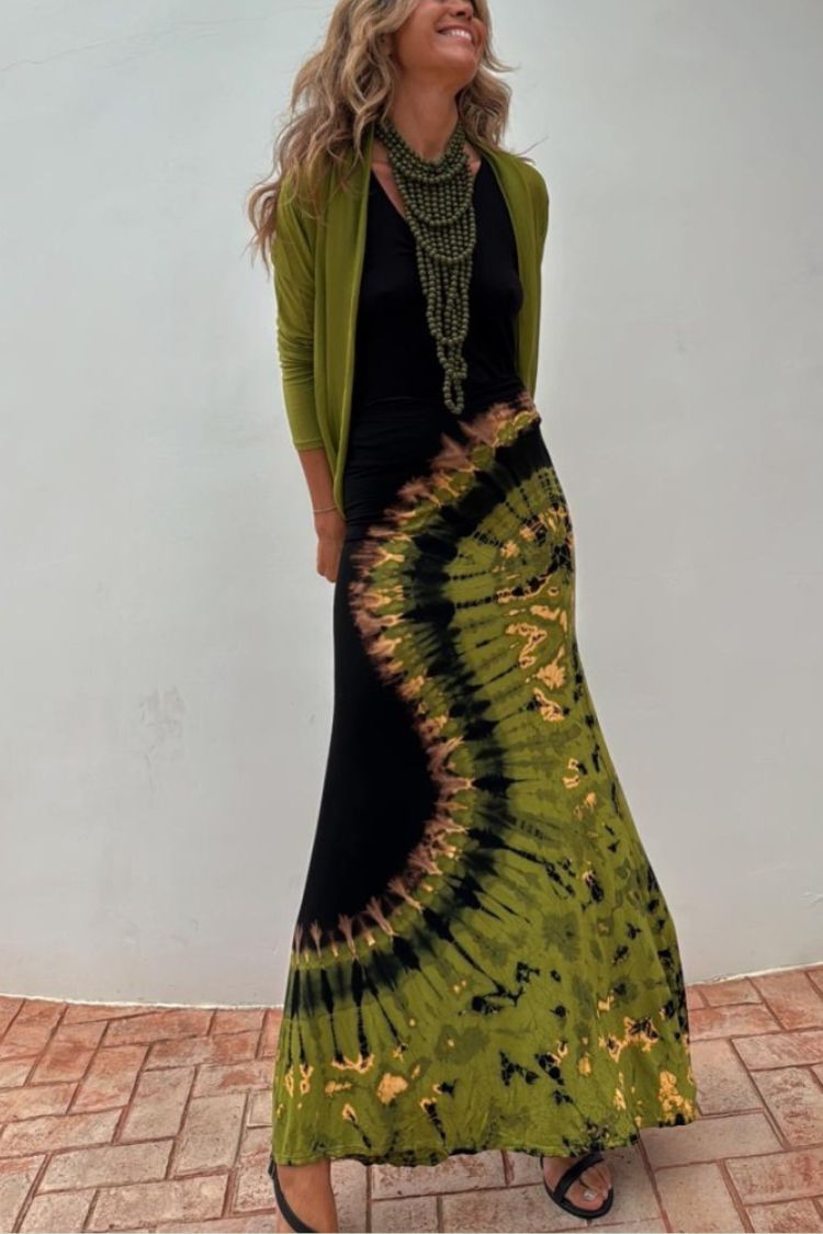 Summer Adventures Tie-dye Print Back Lace-up Stretch Maxi Dress（With built-in bra）