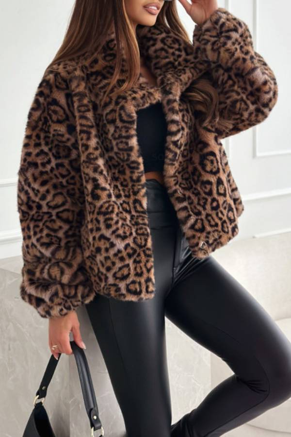 Retro leopard print plush short coat