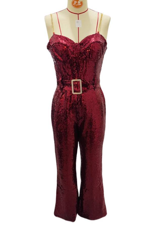 Sequined halter-neck flared jumpsuit
