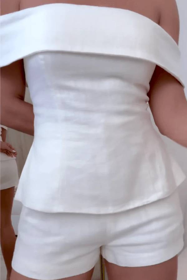 White Cotton and Linen Two-piece Suit