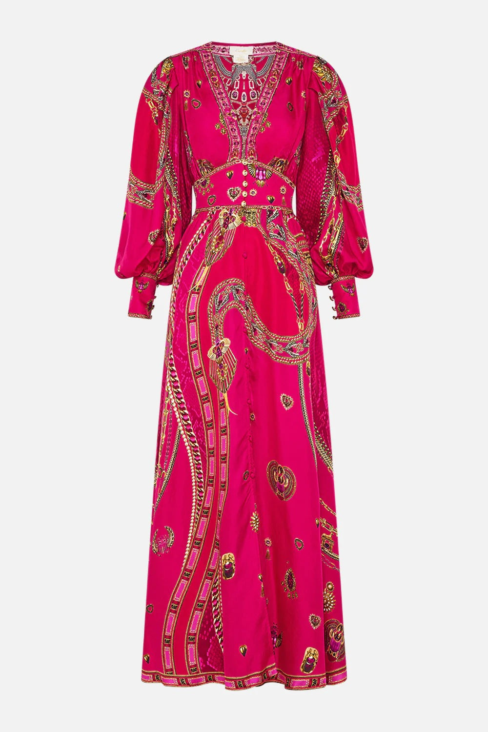 Art Print V-Neck Waisted Palace Style Maxi Dress