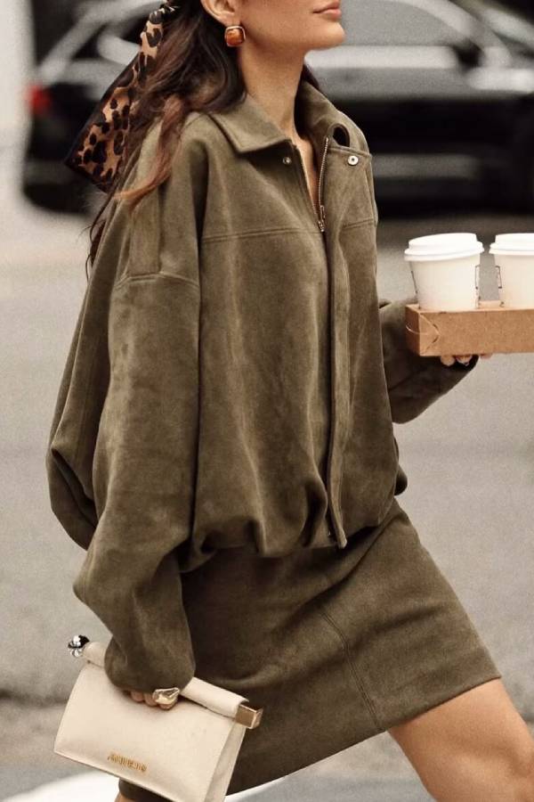 Simple faux suede bodycon midi skirt