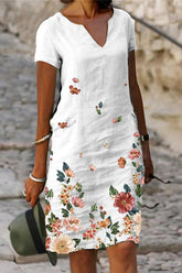 Far From Basic Floral Linen Blend Relaxed Mini Dress