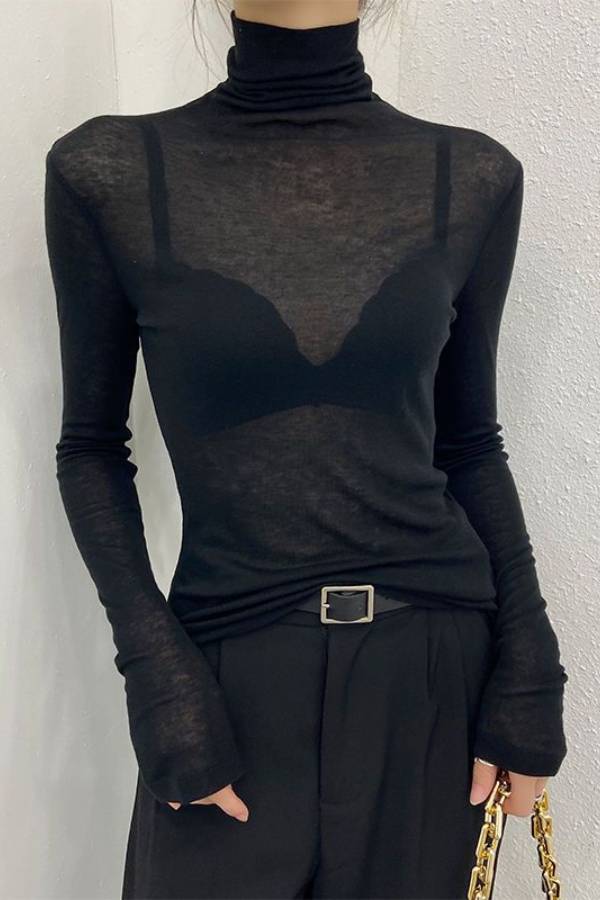 Tencel wool sheer turtleneck base layer
