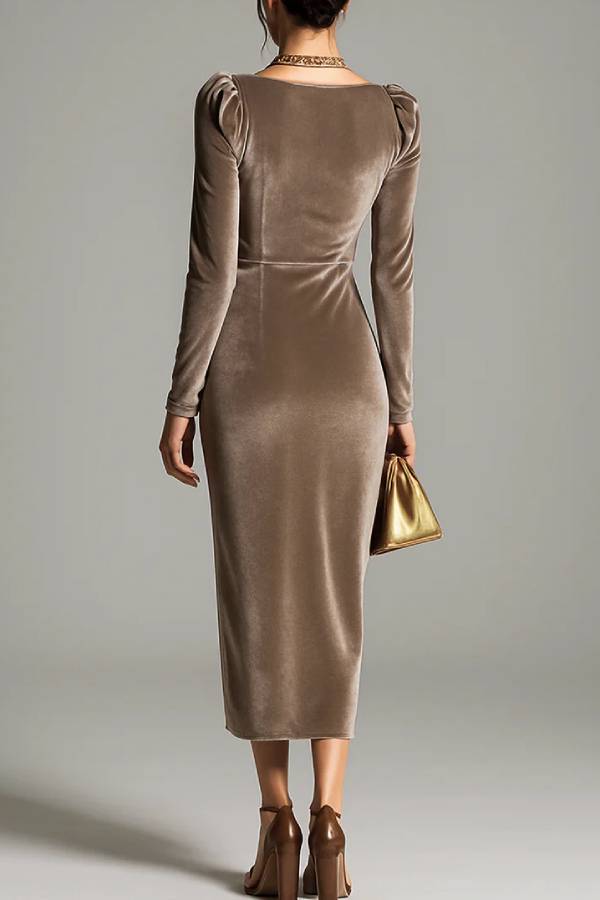 Velvet Ruched Bodycon Midi Dress