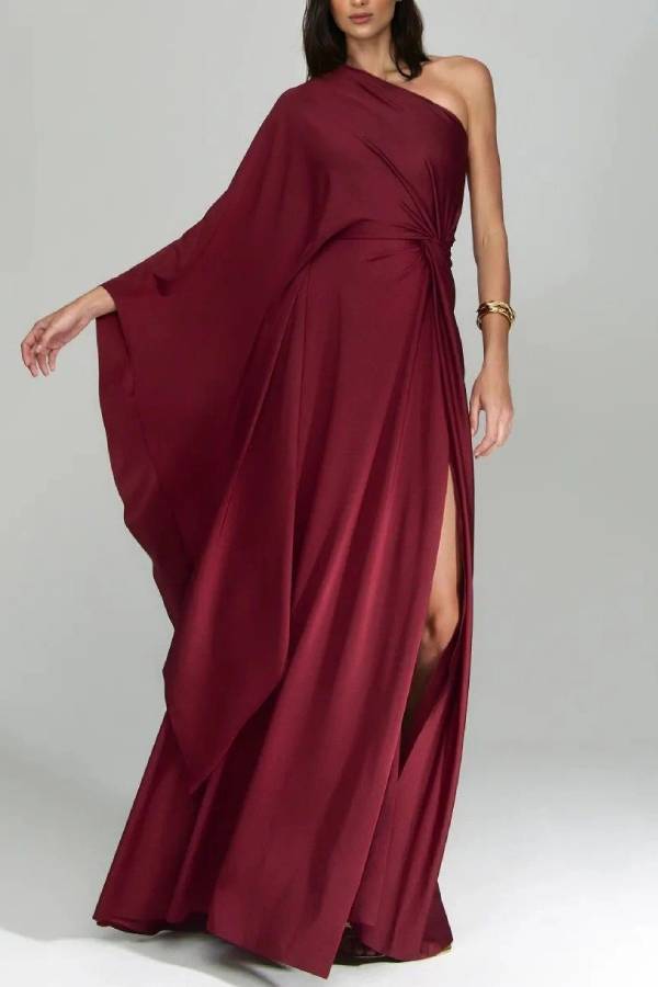 Elegant One Shoulder Long Party Slit Maxi Dress