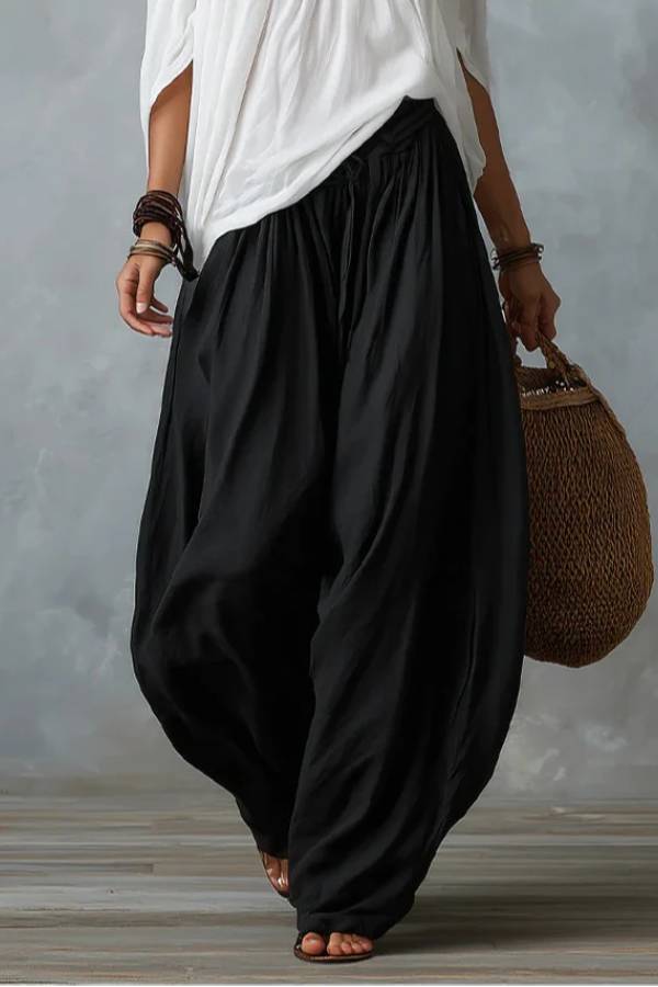 White Off-the-shoulder Top And Loose-fitting Lantern Pants Set
