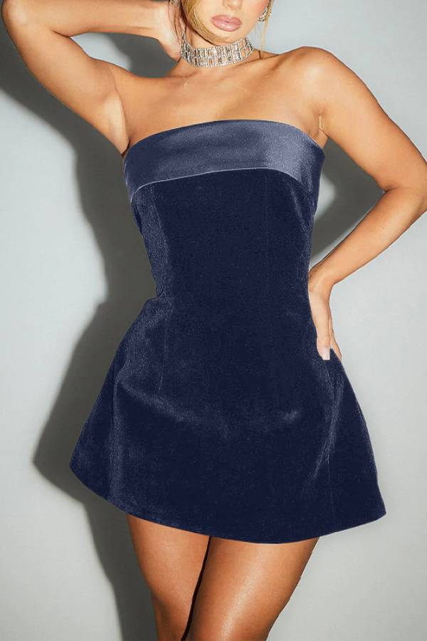 Strapless Velvet A-line Party Dress