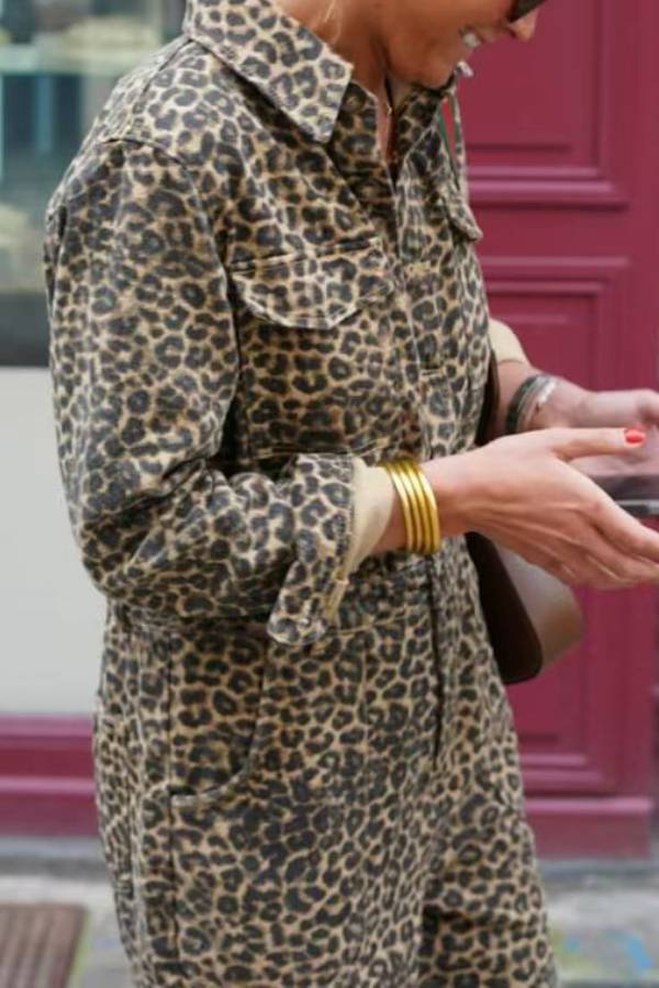 Leopard print jumpsuit with lapel
