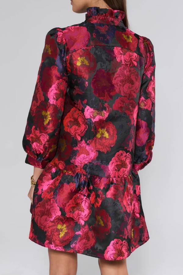 Ruby Floral Brocade Short Dress