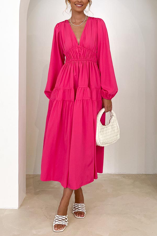 Ryrie V Neck Ruched Pink Maxi Dress