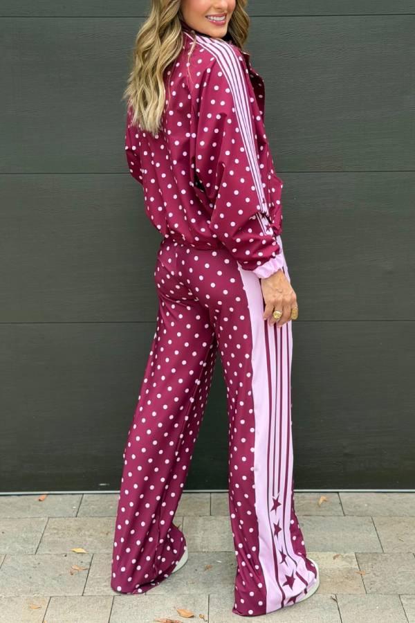 Lucienne Polka Dot Striped Star Print High Rise Elastic Waist Wide Leg Pants