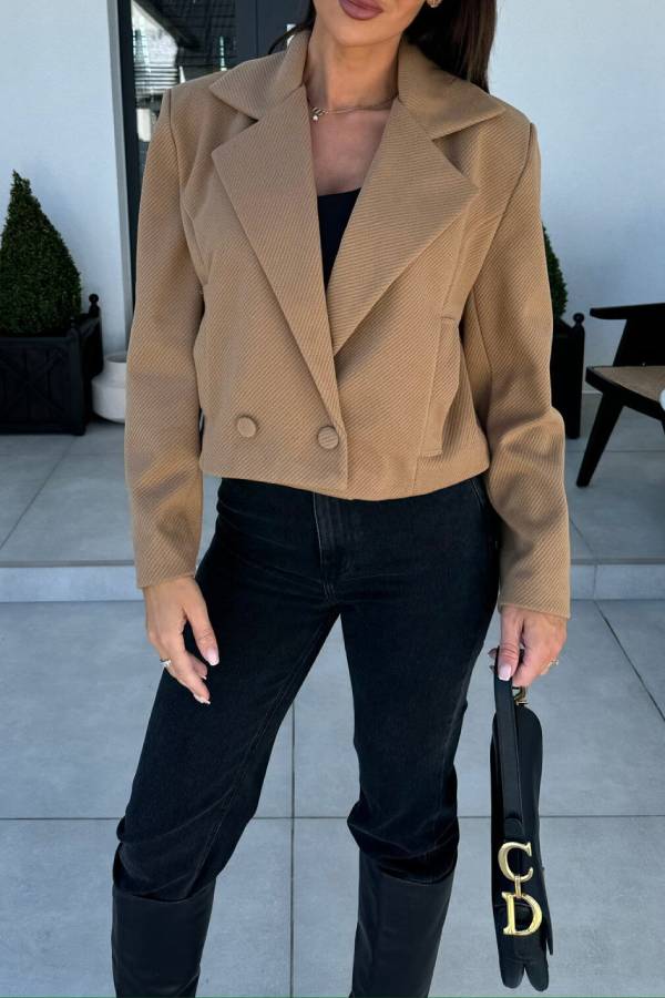 Double-breasted short suit jacket with lapel