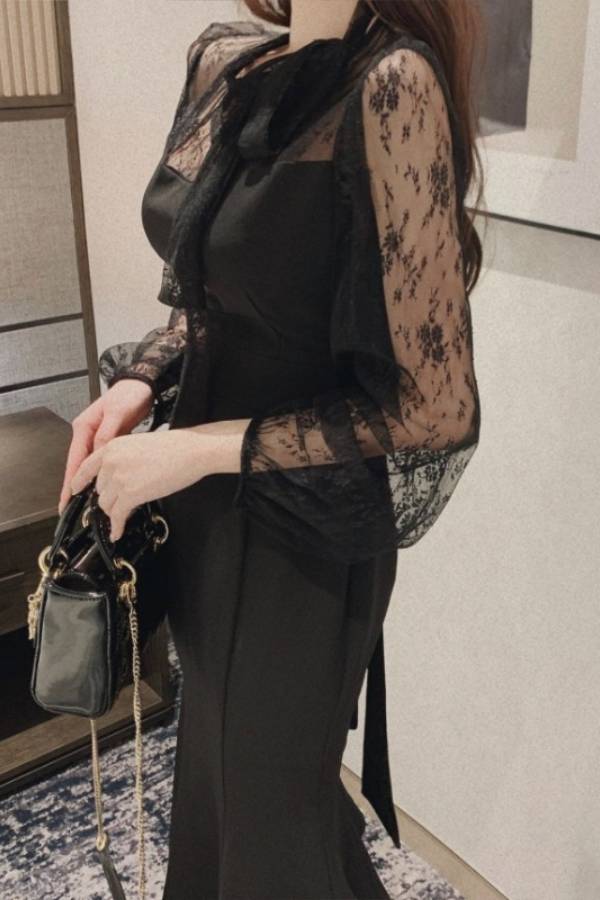 Lace Bow Waist Fishtail Dress