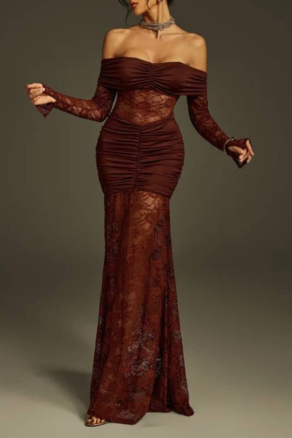 Poseidon Off Shoulder Lace Maxi Dress