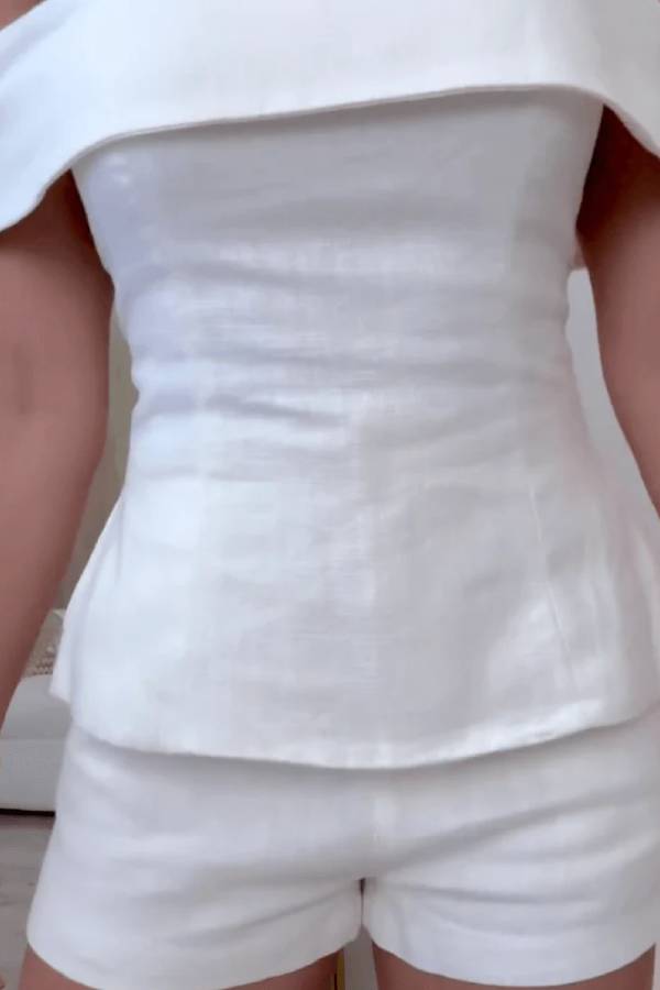 White Cotton and Linen Two-piece Suit