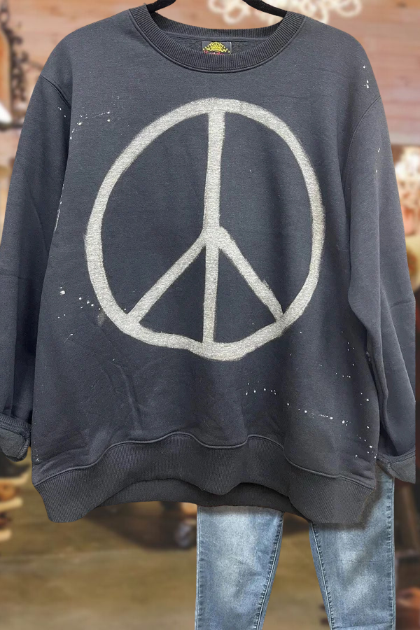 Casual Peace Sign Print Long Sleeve Sweatshirt