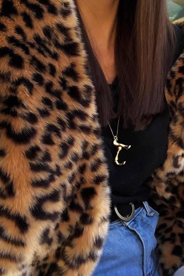Leopard print plush long coat