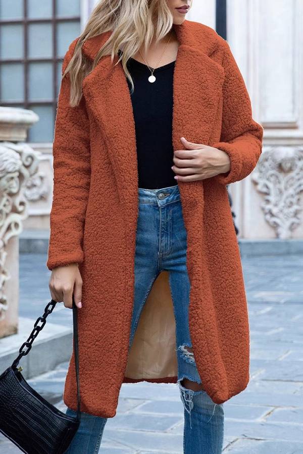 long coat with plush suit collar