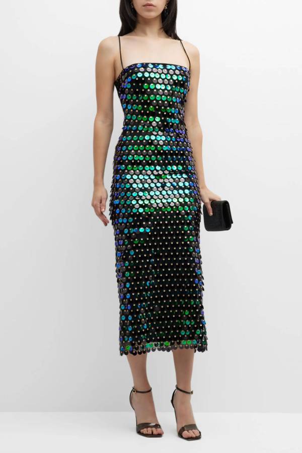 Mermaid scale sequined slim-fit maxi dress with thin straps