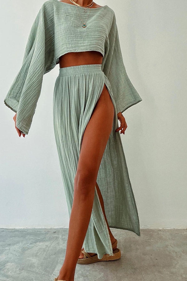 Chic Slit Cotton and Linen Casual Two-piece Set