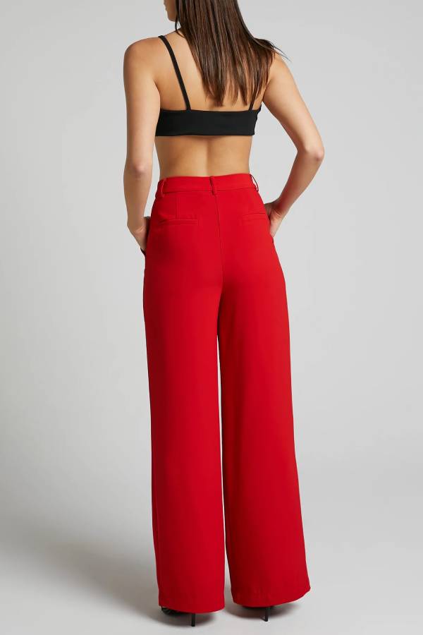 Red slimming wide-leg pants