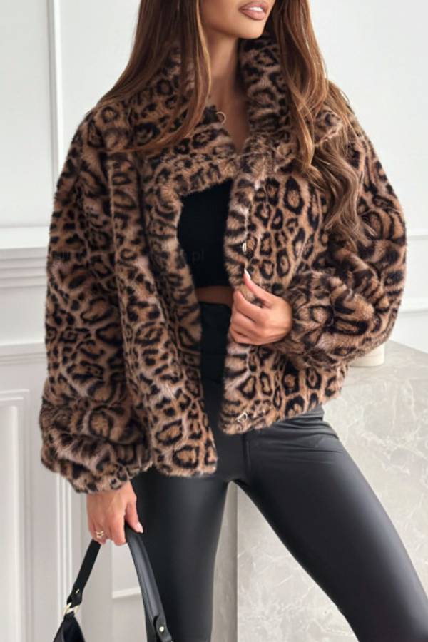 Retro leopard print plush short coat