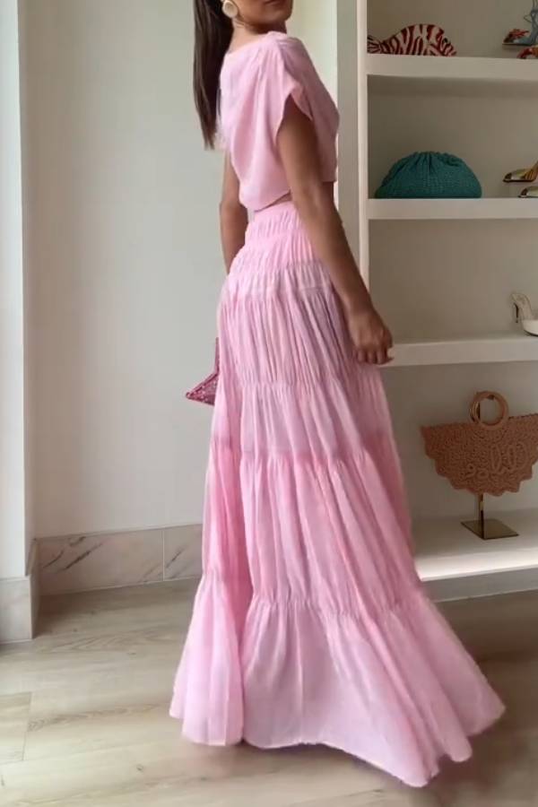 Stunning Chiffon Ruched Shoulder Short Sleeve Crop Top