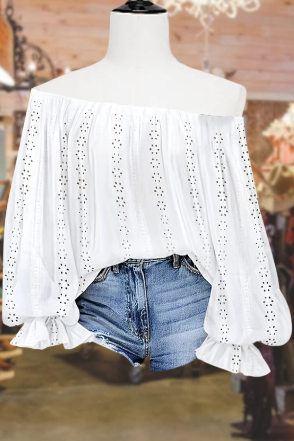 Elegant Off Shoulder Hollow Out Cuff Sleeve Top