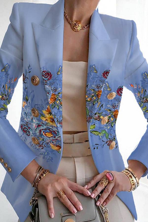 Art print double-breasted blazer