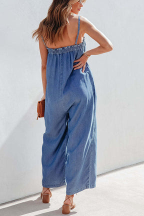 True To You Denim Pocketed Wide Leg Jumpsuit