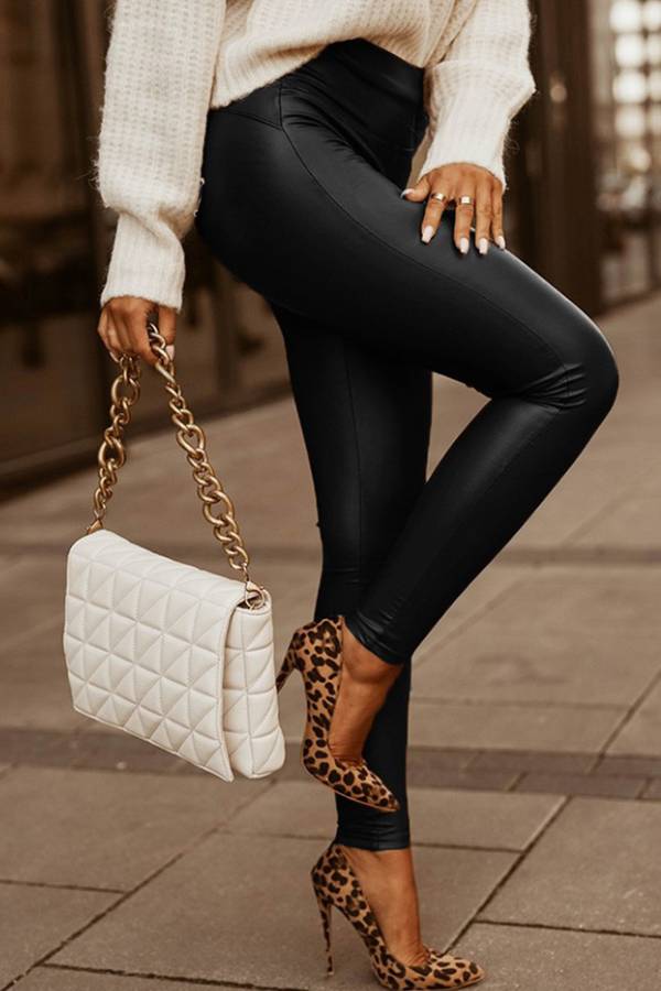 High-waisted faux leather leggings