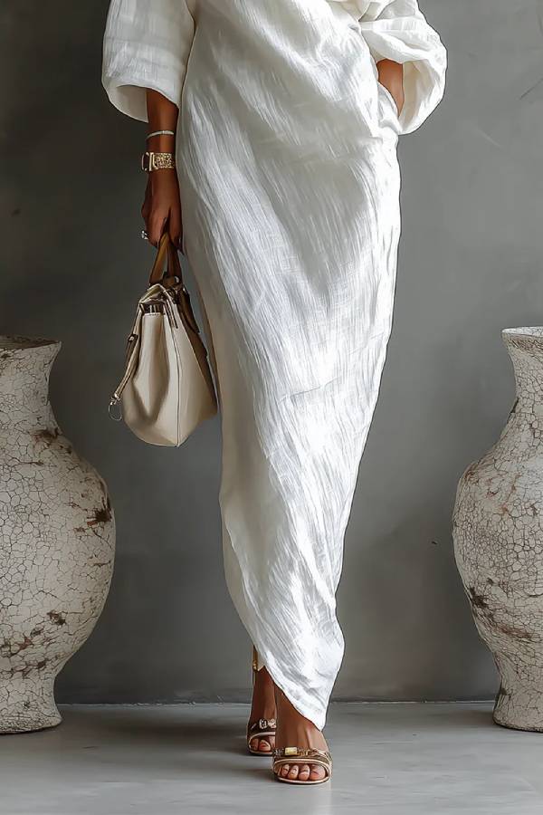 White One-shoulder Flowing Elegant Maxi Dress