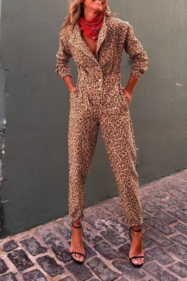 Retro leopard print jumpsuit