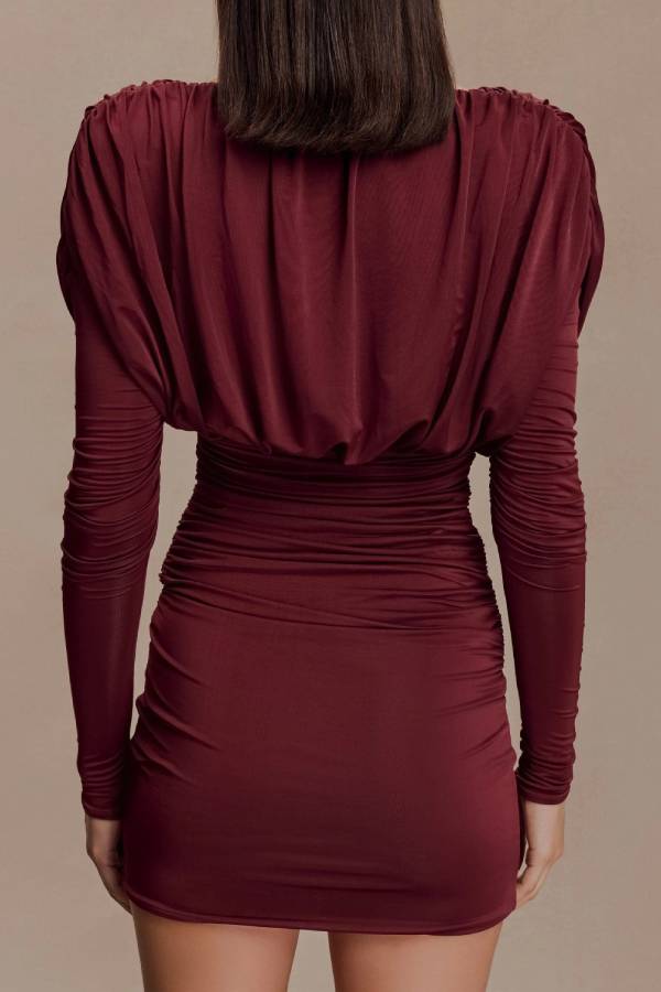 Long Sleeve Plunge Mini Dress