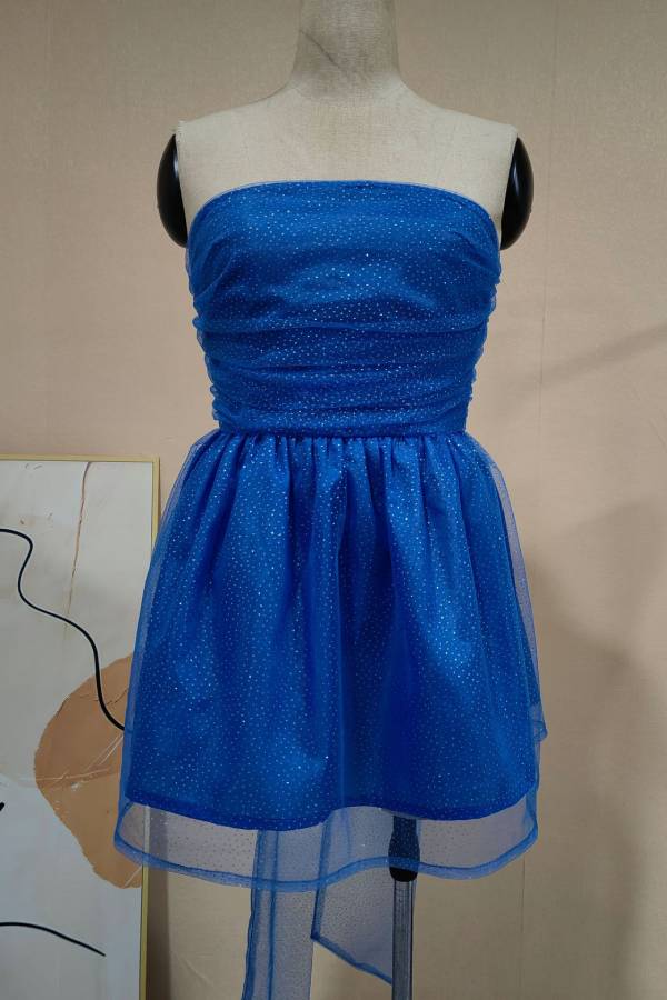 Strapless Sequined Bow Puffy Miniskirt
