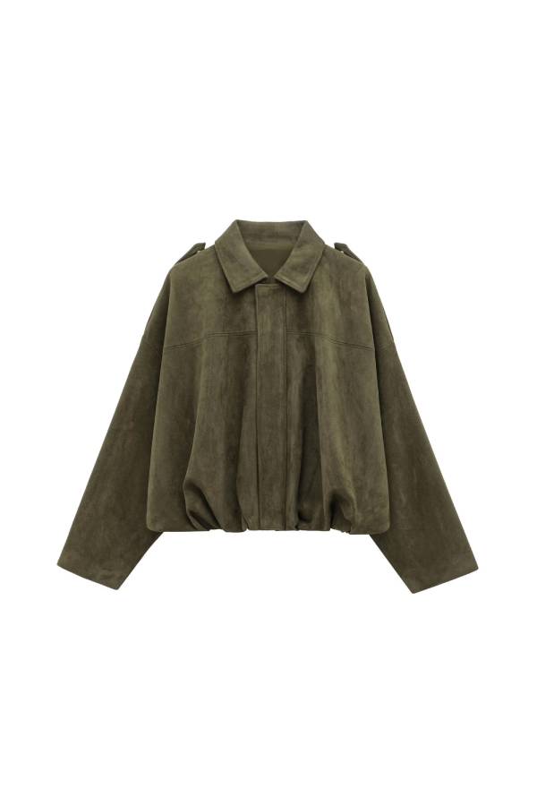 Lapel faux suede loose-fitting workwear jacket
