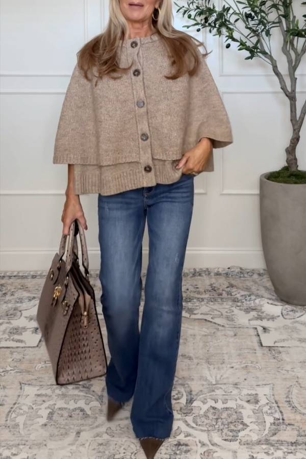 Chelsea Button Closure Cape Cardigan