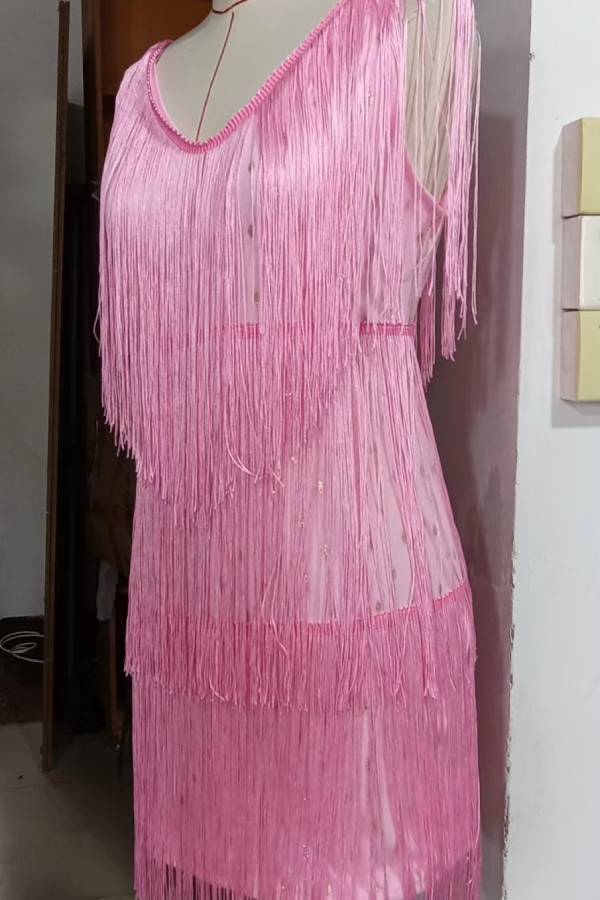 Deep V-neck tassel sequined party mini dress