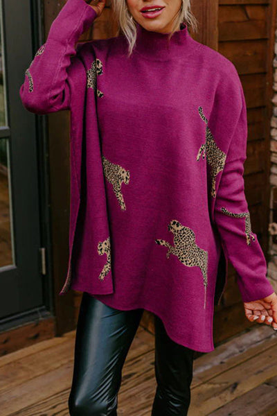 COZY AND KIND LEOPARD SLIT RELAXED SWEATSHIRT