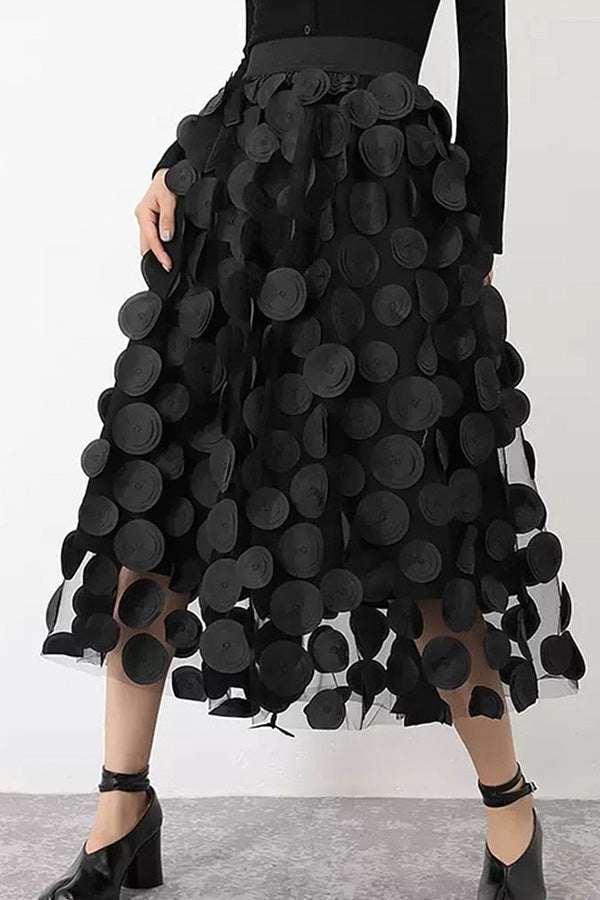 Alethea Polka Dot Stitching Elegant Pleated Skirt Sheer Skirt