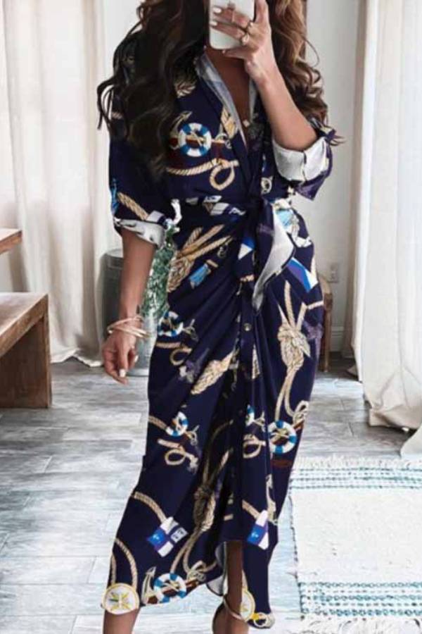 V-neck high waist dress with ties