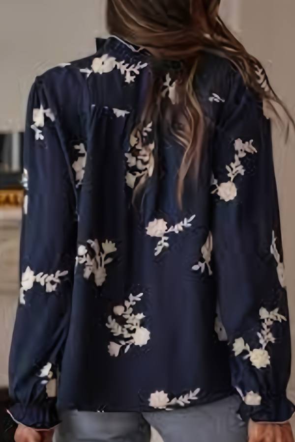French retro embroidered floral shirt
