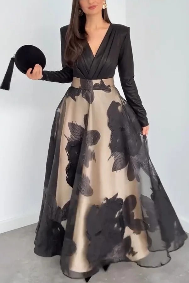 Chic Celebration Tulle Floral Pattern Jacquard High Rise Flared Maxi Skirt